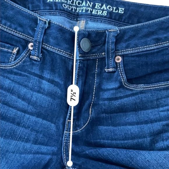 AMERICAN EAGLE Super Skinny Dark Wash Denim Contrast Stitch Jeans Size 0 Short - Picture 7 of 9